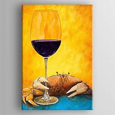 100% Hand Painted Canvas Oil Painting, Cup of Wine & Crab Abstract Modern Canvas Wall Art for Home Decor Oil Painting