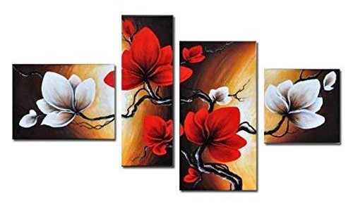 Wieco Art – Large Size Modern Abstract Floral 4 Piece 100% Hand Painted Full Bloom in Spring Red Flowers Oil Paintings on Canvas Wall Art for Living Room Bedroom Home Decorations Review