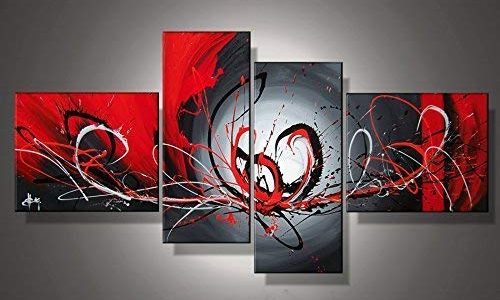 Ode-Rin Art – 100% Hand Painted Red Blood River 4 Pieces Wall Art Contemporary Art Abstract Framed Oil Painting for Bedroom Home Decorations, Ready to Hang – (16″x16″ x 2 Panels, 10″x26″ x 2 Panels) Review