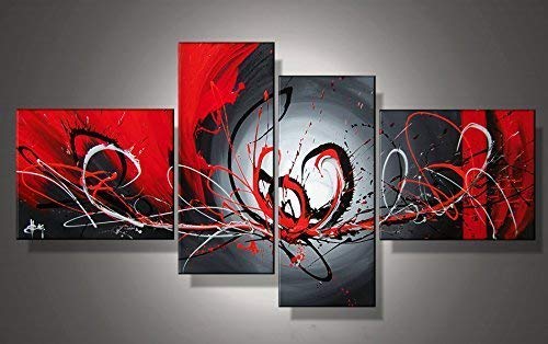 Ode-Rin Art - 100% Hand Painted Red Blood River 4 Pieces Wall Art Contemporary Art Abstract Framed Oil Painting for Bedroom Home Decorations, Ready to Hang - (16