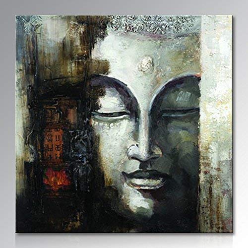 Seekland Art Hand Painted Buddha Face Canvas Wall Art Abstract Oil Painting Modern Decor Contemporary Artwork Stretched Picture Framed Ready to Hang (Framed 3232 inch)