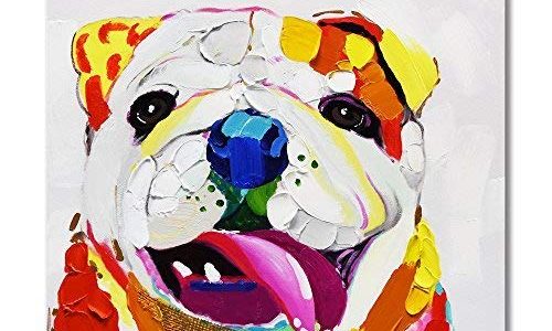 SEVEN WALL ARTS – 100% Hand Painted Oil Painting Animal Cute Dog with Stretched Frame (32 x 32 Inch, Colorful Cute Dog) Review