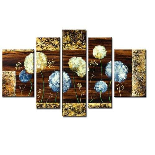 Wieco Art Dandelion Kites - Modern Artwork 5 panels 100% Hand-painted Floral Oil Paintings on Canvas Wall Art for Decor 5pcs/set II