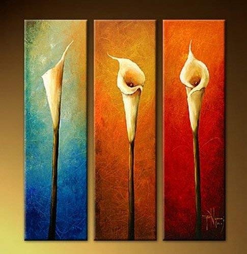 100% Hand Painted Art Calla Lily Modern Oil Painting on Canvas Wall Art Home Decoration 3 Piece Art on Canvas Stretch and Ready to Hang