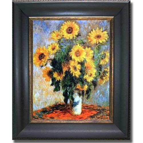 Sunflowers by Monet Premium Black & Gold Framed Canvas (Ready-to-Hang)