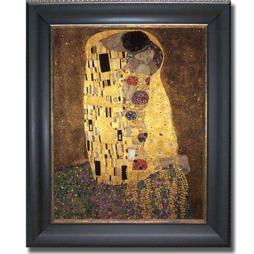 The Kiss by Klimt Premium Black & Gold Framed Canvas (Ready-to-Hang)