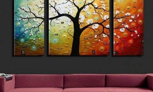 3 Piece Wall Art 100% Hand Painted Art Colorful Tree Abstract Oil Painting Large Group Painting Canvas Art Set Free Shipping Stretched Ready to Hang Review