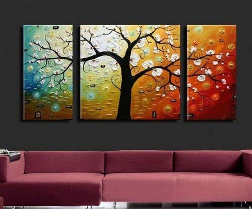 3 Piece Wall Art 100% Hand Painted Art Colorful Tree Abstract Oil Painting Large Group Painting Canvas Art Set Free Shipping Stretched Ready to Hang