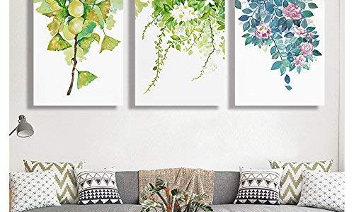 wall26 3 Piece Canvas Wall Art – Leaves and Flowers – Watercolor Style Painting – 24″x36″x3 Panels Review