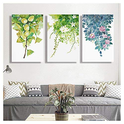 wall26 3 Piece Canvas Wall Art - Leaves and Flowers - Watercolor Style Painting - 24