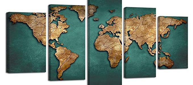 Ardemy Canvas World Map Wall Art Blue Abstract Vintage Painting, 5 Pieces Extra Large Size Framed Ready to Hang for Bedroom Living Room Home and Office Decoration Review