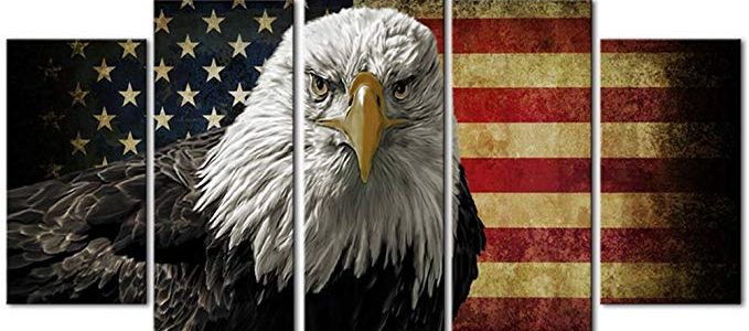 Melody Art-5 Piece American Flag Eagle Hawk Decorative Wall Art Oil Painting on Canvas Modern Artwork 5 Panels Stretched and Framed for Home Bedroom Living Room Office Decor and housewarming gift Review