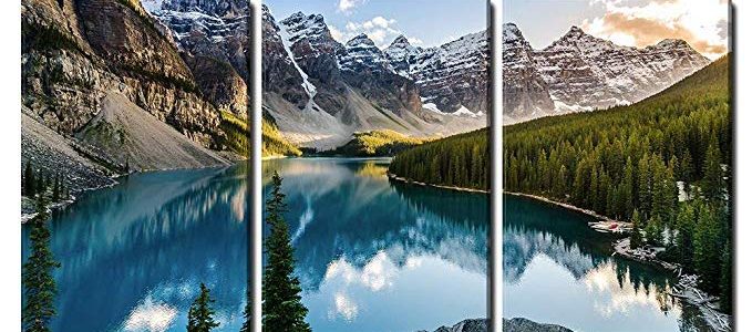 wall26 – 3 Piece Canvas Wall Art – Landscape View of Moraine Lake and Mountain Range at Sunset in Canadian Rocky Mountains – Modern Home Decor Stretched and Framed Ready to Hang – 24″x36″x3 Panels Review