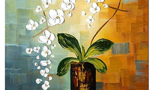 NAN Wind 32X32inch Wall Art Beauty of Life 100% Hand-painted Phoenix Decor Moth Orchid Elegant Modern White Flower Artwork Abstract Floral Oil Paintings on Canvas Wall Art for Home Decor Wall Decor Review