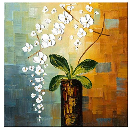 NAN Wind 32X32inch Wall Art Beauty of Life 100% Hand-painted Phoenix Decor Moth Orchid Elegant Modern White Flower Artwork Abstract Floral Oil Paintings on Canvas Wall Art for Home Decor Wall Decor