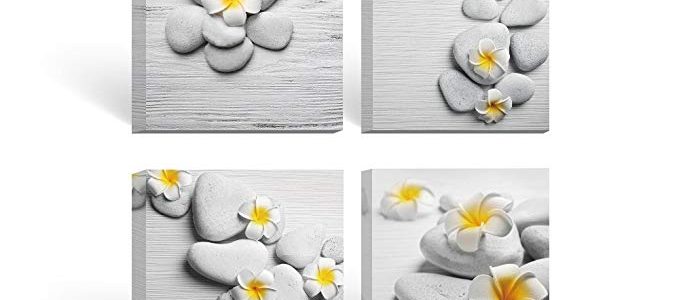 SUMGAR Framed Wall Art for Bathroom Canvas Paintings for Living Room Yellow Flowers Frangipani Zen Stones Review