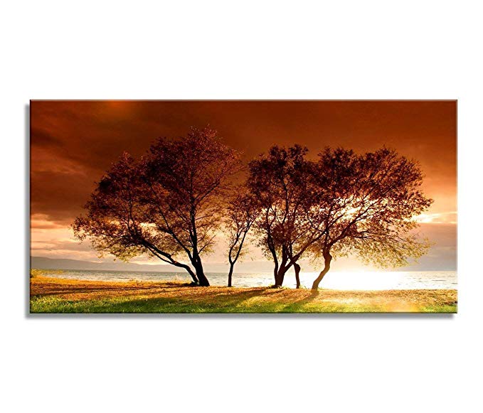 Canvas Wall Art Sun red Tree Modern Painting Canvas Living Room Bedroom Office Wall Art Home Decoration(24inx48in)