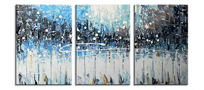 HLJ 3 Pieces 16x24inch Modern Abstract Dark Blue Hand Painted Oil Paintings framed on Canvas Ready to Hang on Wall Bathroom Living Room (Blue, L) Review