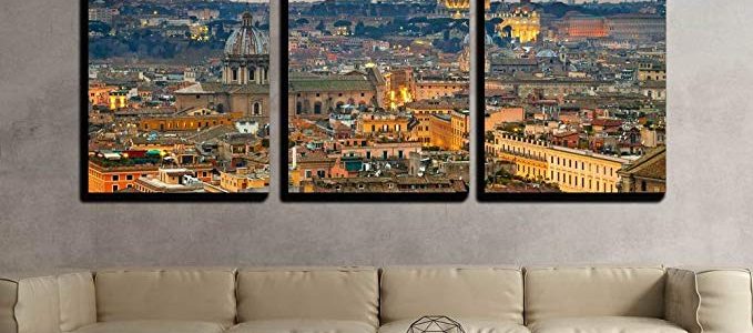 wall26 – 3 Piece Canvas Wall Art – Wonderful View of Rome at Sunset Time with St Peter Cathedral – Modern Home Decor Stretched and Framed Ready to Hang – 24″x36″x3 Panels Review