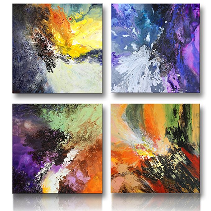 Sunrise Art-Large Canvas Prints Abstract Canvas Wall Art Framed Original Abstract Painting for Bedroom Decoration 50x50cmx 4pcs/set