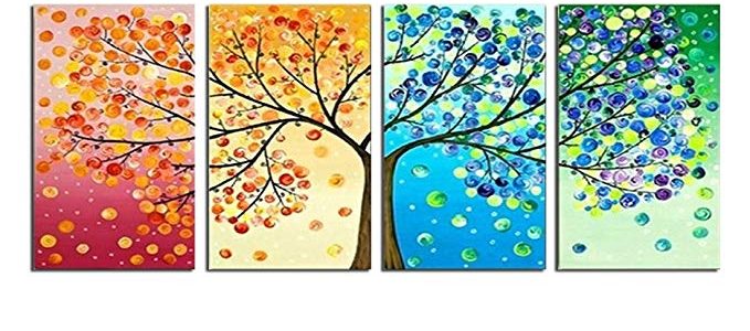 Grepova Art – Four Seasons Tree Painting Art Decoration 100% Hand Painted Oil Painting for Home on Wall Canvas for Living Room Decration Review