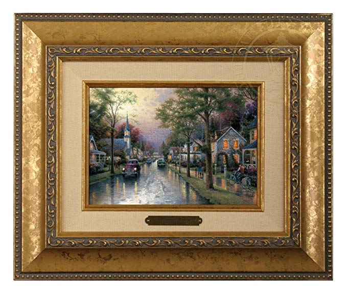 Thomas Kinkade Hometown Morning Brushwork (Gold Frame)