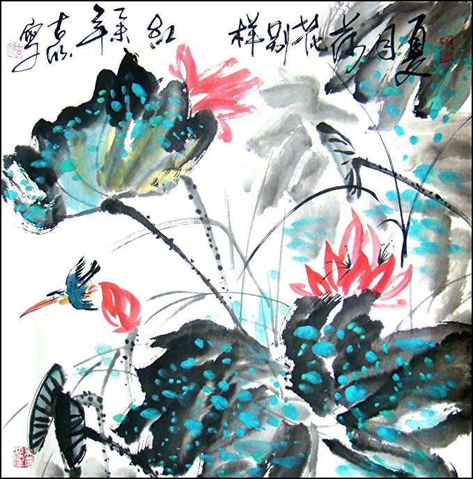 Original Chinese Art / Original Chinese Brush Painting - Lotus & Birds