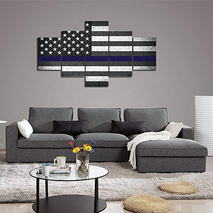 Modern USA Nation al Flag Decorative Artwork for Wall Vintage Stars and Stripes American Flag Painting on Canvas 5 Panels Patriotic Painting Wall Art for Home and Office Decor - 70''W x 40''H