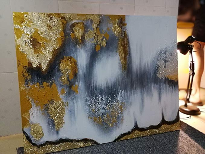 Orlco Art Modern Abstract Oil Painting Hand Painted Wall Art Gold,Gray,White etc 'buried treasure '