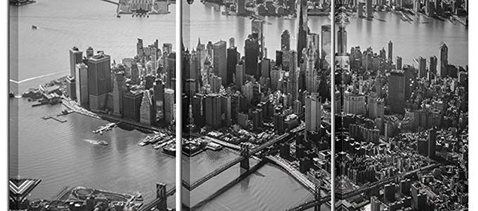 Kreative Arts – 3 Pieces Canvas Wall Art Black and White Brooklyn Bridge and New York City Manhattan Downtown Urban Skyline Modern Home Decor Stretched and Framed Ready to Hang 12x24inchx3pcs Review