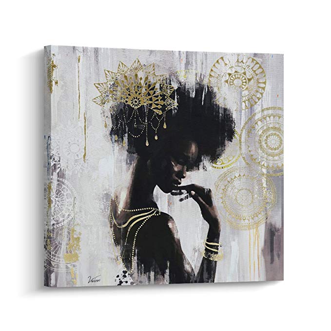 Pi Art African American Black Art Canvas Art, Gold Wall Decor Framed Wall Art for Living Room and Bedroom (32x32 inch, A)