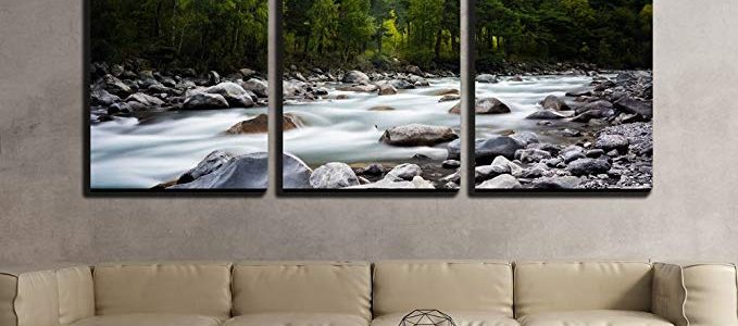 wall26 – 3 Piece Canvas Wall Art – Landscape with a Creek in Mountains – Modern Home Decor Stretched and Framed Ready to Hang – 24″x36″x3 Panels Review