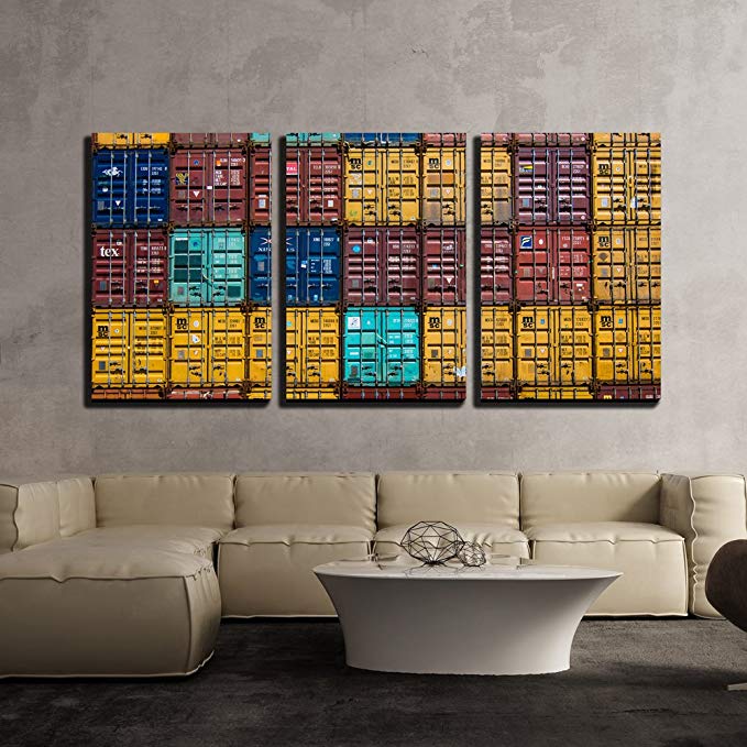 wall26 - 3 Piece Canvas Wall Art - Export Container - Modern Home Decor Stretched and Framed Ready to Hang - 24