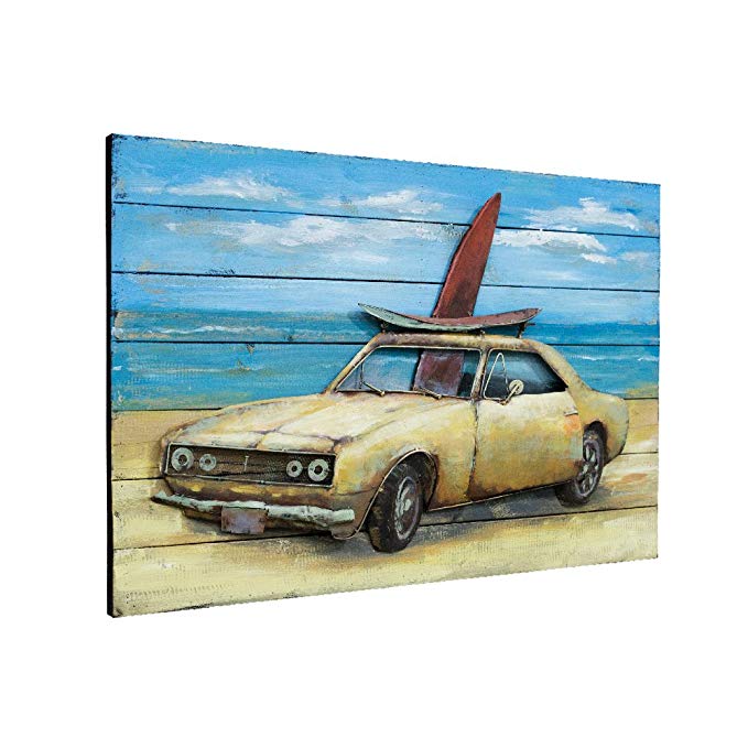 GoodPoint Art 3D Metal Wall Art Old Car Home Décor Contemporary Stylish Hand-Painted Framed Unique Oil Painting Ready to Hang Sculpture Artwork 36×24 Inch