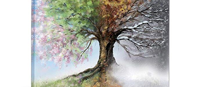 Hand-painted Modern Landscape Abstract Oil Painting on Canvas Wall Art Gallery-wrapped Canvas Art Set, Home Decor 4 Season Tree Pictures for Living Room Framed Ready to Hang (32” H x 40” W) Review