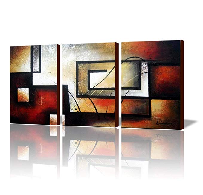 ARTLAND Modern 100% Hand Painted Abstract Oil Painting on Canvas The Maze of Memory 3-Piece Gallery-Wrapped Framed Wall Art Ready to Hang for Living Room for Wall Decor Home Decoration 36x72inches