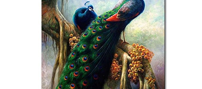 DINGDONGART- Green Peacock Canvas Wall Art Painting Framed Animal Poster Artwork Flower with Tree Picture for Living Room, Bedroom Decor 1 Pcs Review