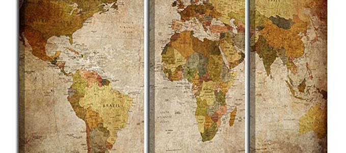 Ardemy Canvas Art Prints Retro Abstract Beige World Map 16x32inches 3 Panels/Set, Wall Paintings Artwork Design Framed Ready to Hang for Living Room Bedroom Kitchen Home and Office Decor Review