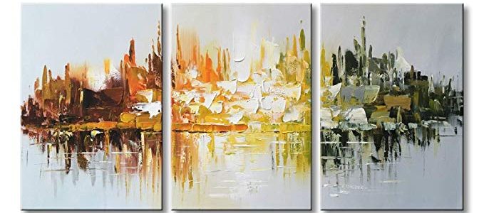 Winpeak Art Hand-Painted Abstract Canvas Wall Art Modern Landscape Oil Painting for Living Room Contemporary Artwork Decor Hanging Framed Ready to Hang (48″ W x 24″ H (16″x24″ x3pcs)) Review