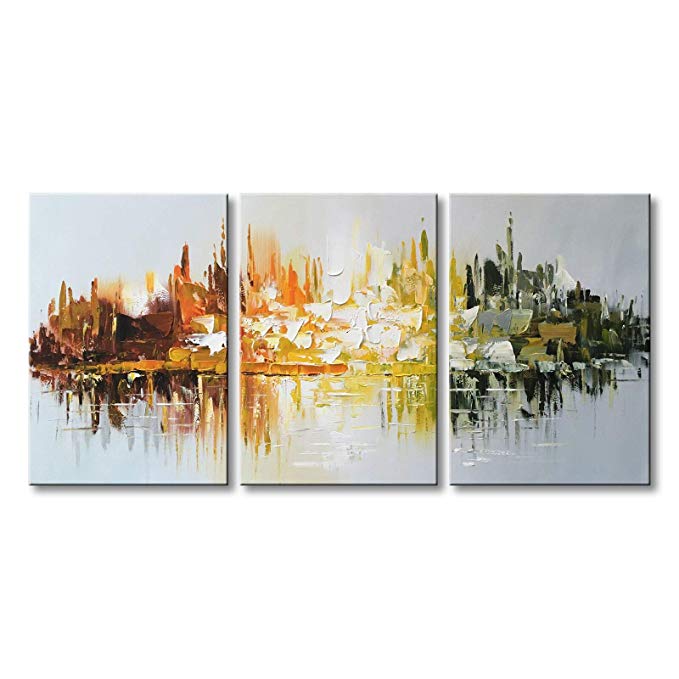 Winpeak Art Hand-Painted Abstract Canvas Wall Art Modern Landscape Oil Painting for Living Room Contemporary Artwork Decor Hanging Framed Ready to Hang (48