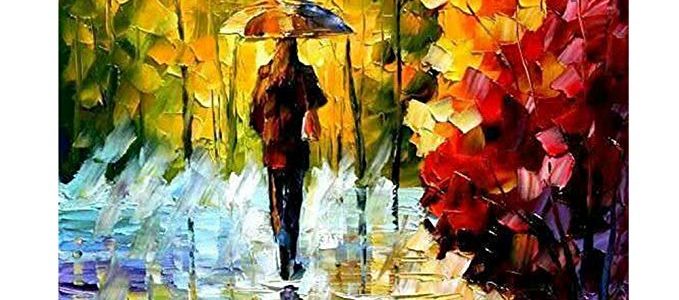 Sunding Art Modern Abstract Painting Hand-Painted Oil Painting Landscape Wall Artwork Wolking In The Rain Landscape on Canvas Modern Wooden Framed for Living Room Ready to Hang Review