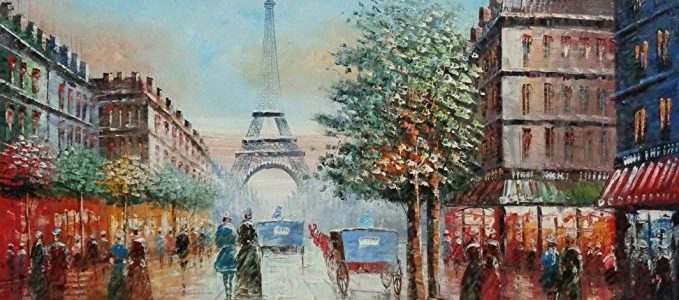 BeyondDream Oil Painting 24″x36″ View Of Eiffel Tower From City Street In Paris Picturesque Cloudy Sky Cityscape France Impressionism, Art Review