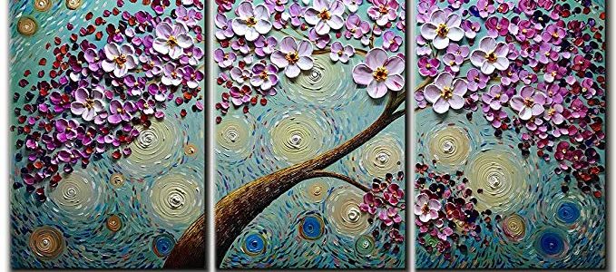 Hand-painted Oil Painting, V-inspire Blooming life Abstract 3D Hand-Painted Modern Home Decoration Abstract Artwork Art 3 Panels Wood Inside Framed Hanging 16x24Inchx3 Review