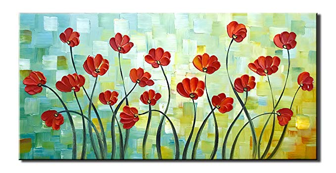 Diathou 24x48Inch Blue Abstract Art Landscape Artworks 100% Hand Painted 3D Flower Oil Painting Living Room Bedroom Corridor Office Modern Home Decor