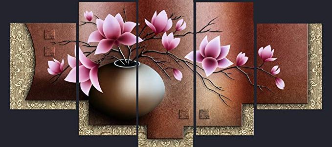 Deehong Art – Magnolia Flower Abstract Modern Oil Painting on Canvas 5pcs Wall Art Deco Home Decoration Review