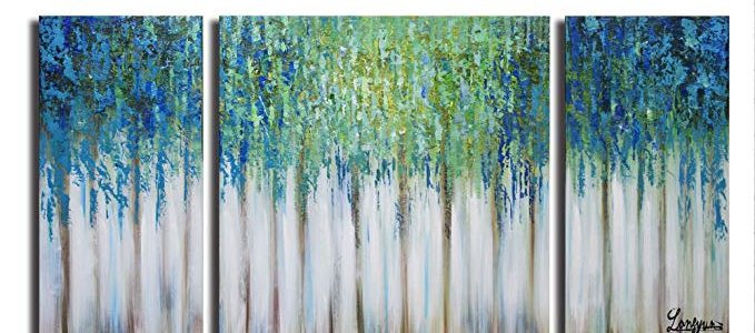 ARTLAND Hand-painted 30×60-inch ‘Blue Memory’3-piece Gallery-wrapped Abstract Oil Painting on Canvas Wall Art Set Review