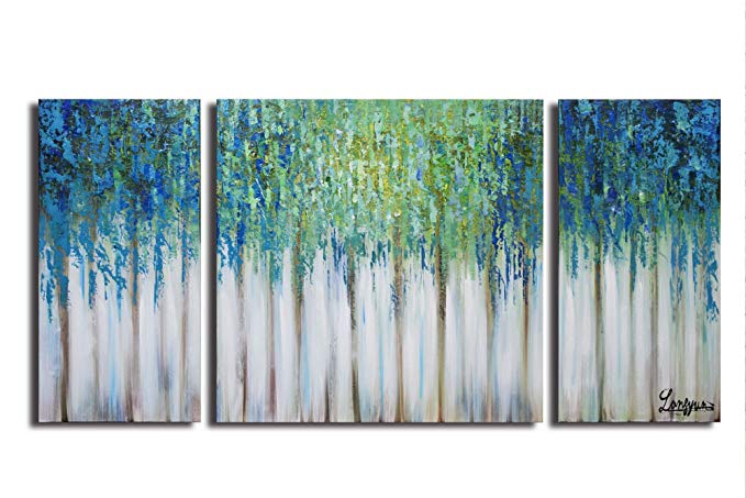 ARTLAND Hand-painted 30x60-inch 'Blue Memory'3-piece Gallery-wrapped Abstract Oil Painting on Canvas Wall Art Set