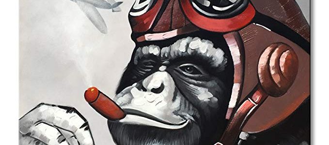 EVERFUN ART Everfun Pilot Gorilla Monkey Canvas Wall Art Abstract Animal Oil Painting Handmade Framed Modern Artwork Home Decoration Living Room Ready to Hang 32×32 Review