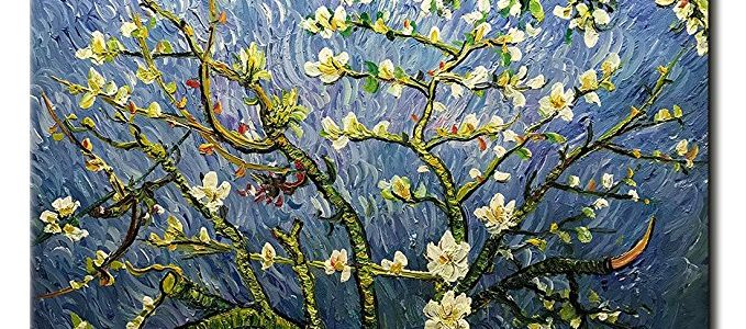 Amei Art Paintings-24×36 Inch Almond Blossom Tree Van Gogh Famous Oil Paintings Reproduction Art Flower Artwork 3D Hand-Painted on Canvas Modern Home Decor Wall Art Wood Inside Framed Ready to Hang Review