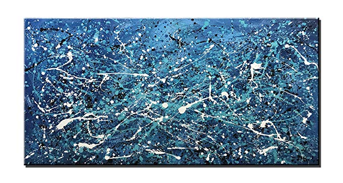 Diathou 24x48Inch Blue Abstract Artworks 100% Hand Painted Oil Painting Living Room Bedroom Corridor Office Modern Home Decor